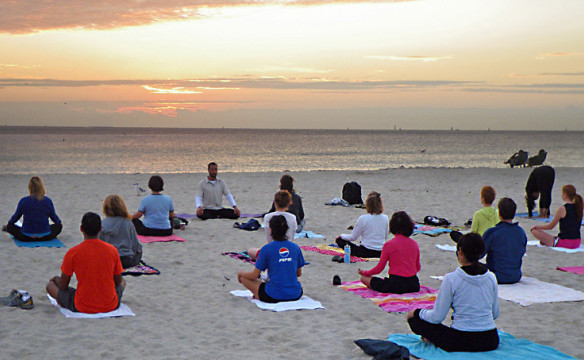 yoga group beach natural